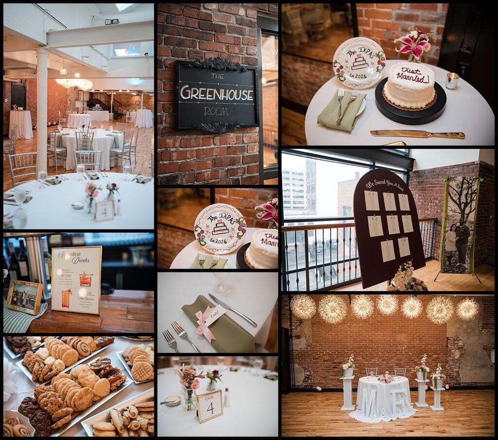wedding details inside the greenhouse room at hotel at the lafayette buffalo 