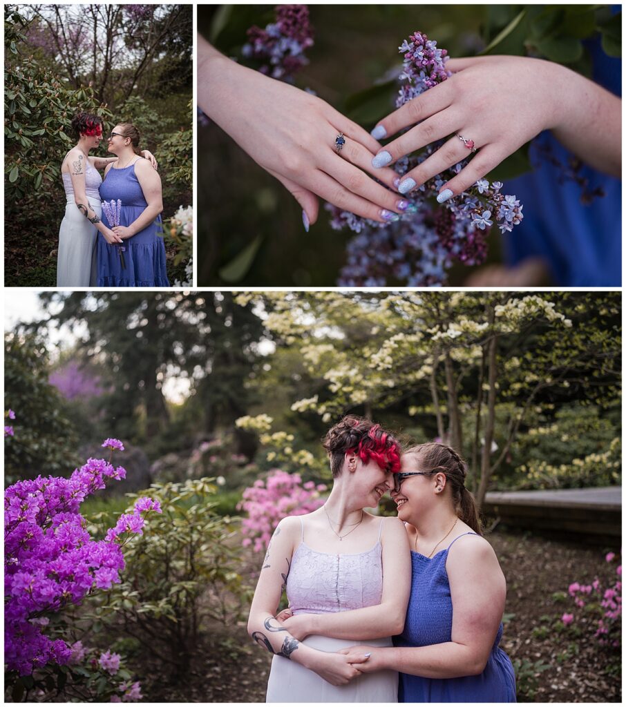 Cas and Kaylie show of their engagement rings in highland park
