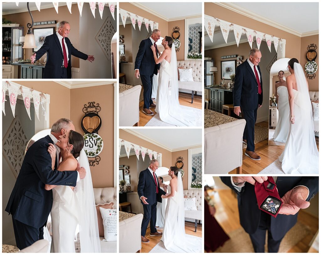 Brides father sees her for the first time during the wedding morning