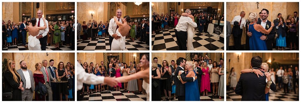 emily and vinny dance with their parents at their wedding