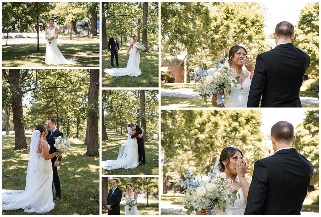 bride and groom see each other for the first time during the first look of their wedding day