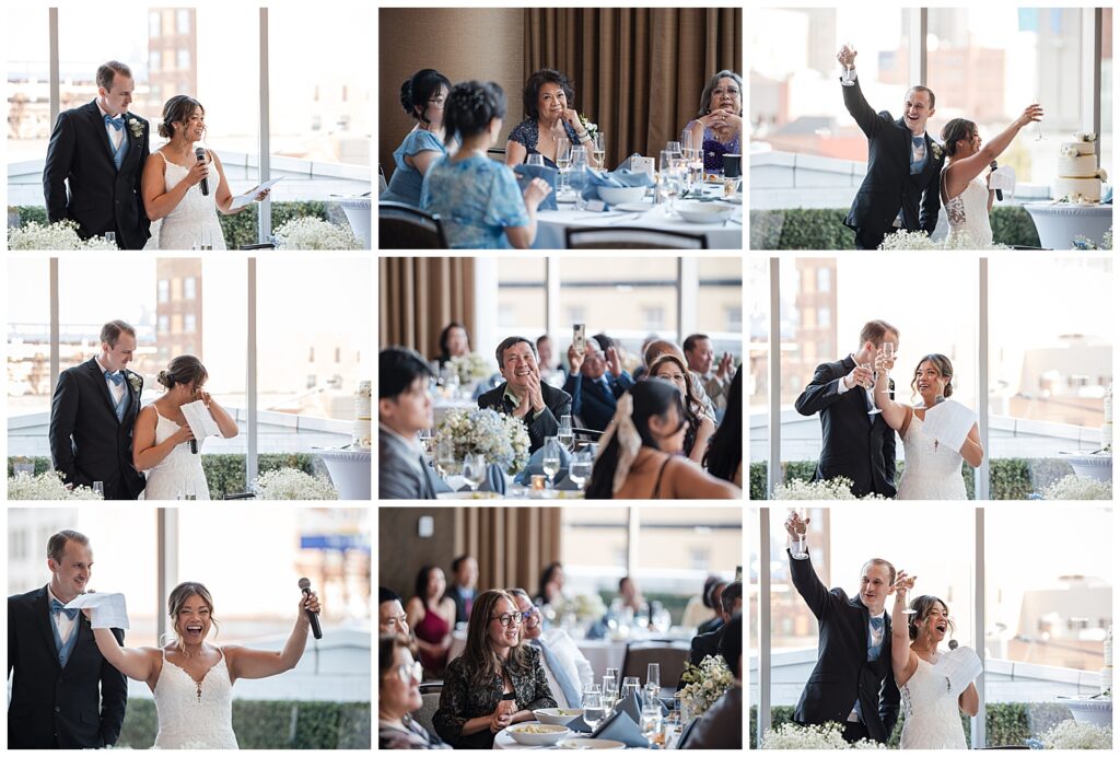 bride and groom give a welcome speech to their guest at their wedding at westin buffalo