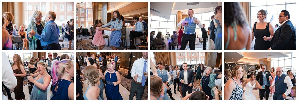 bride and groom dance with their guests during the wedding reception at westin buffalo