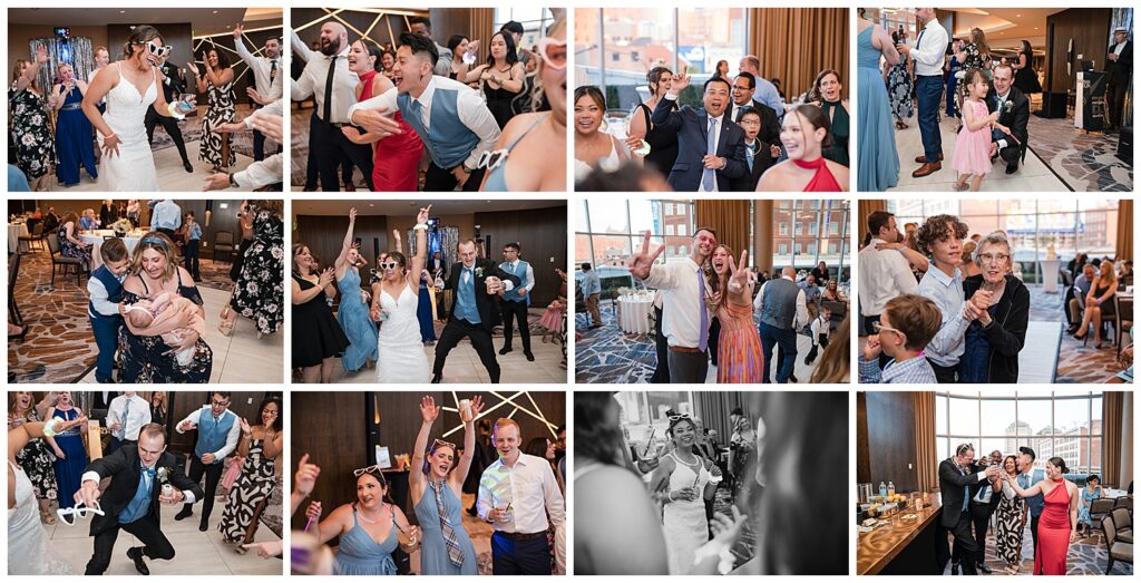 bride and groom dance with their guests during the wedding reception at westin buffalo