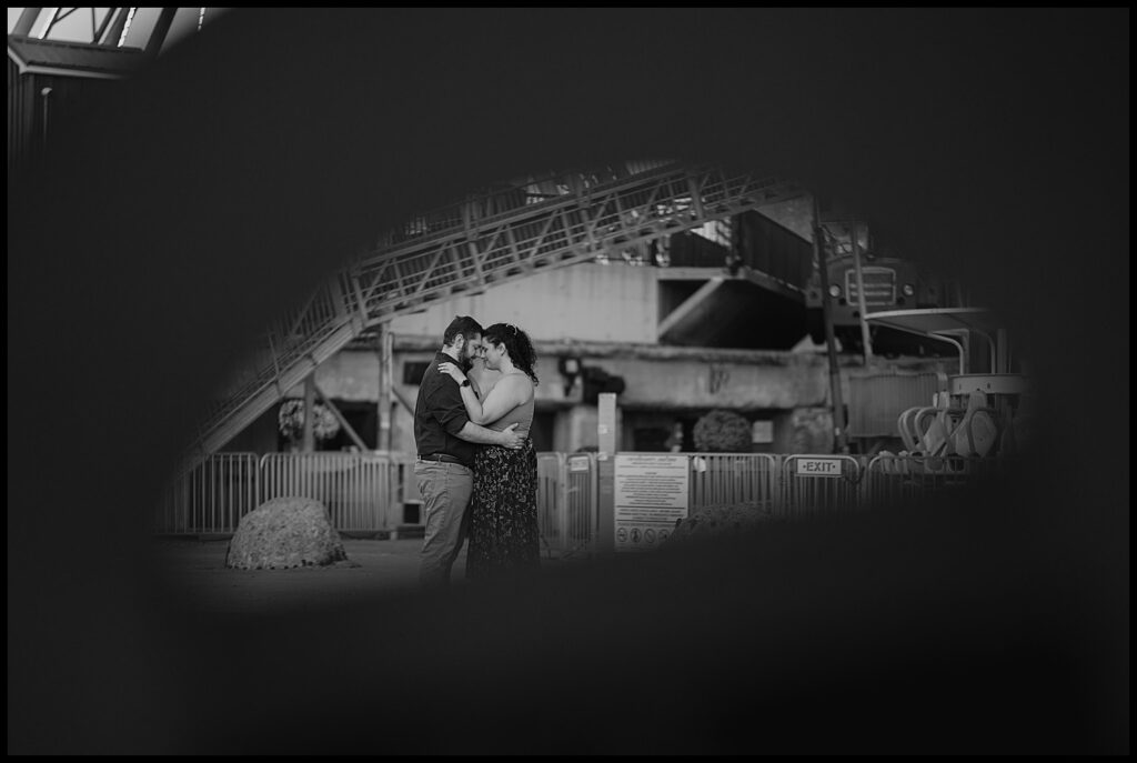 couple on Buffalo riverworks outdoor patio 