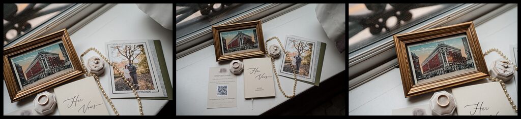 wedding details in the bridal suite at Hotel Lafayette buffalo 